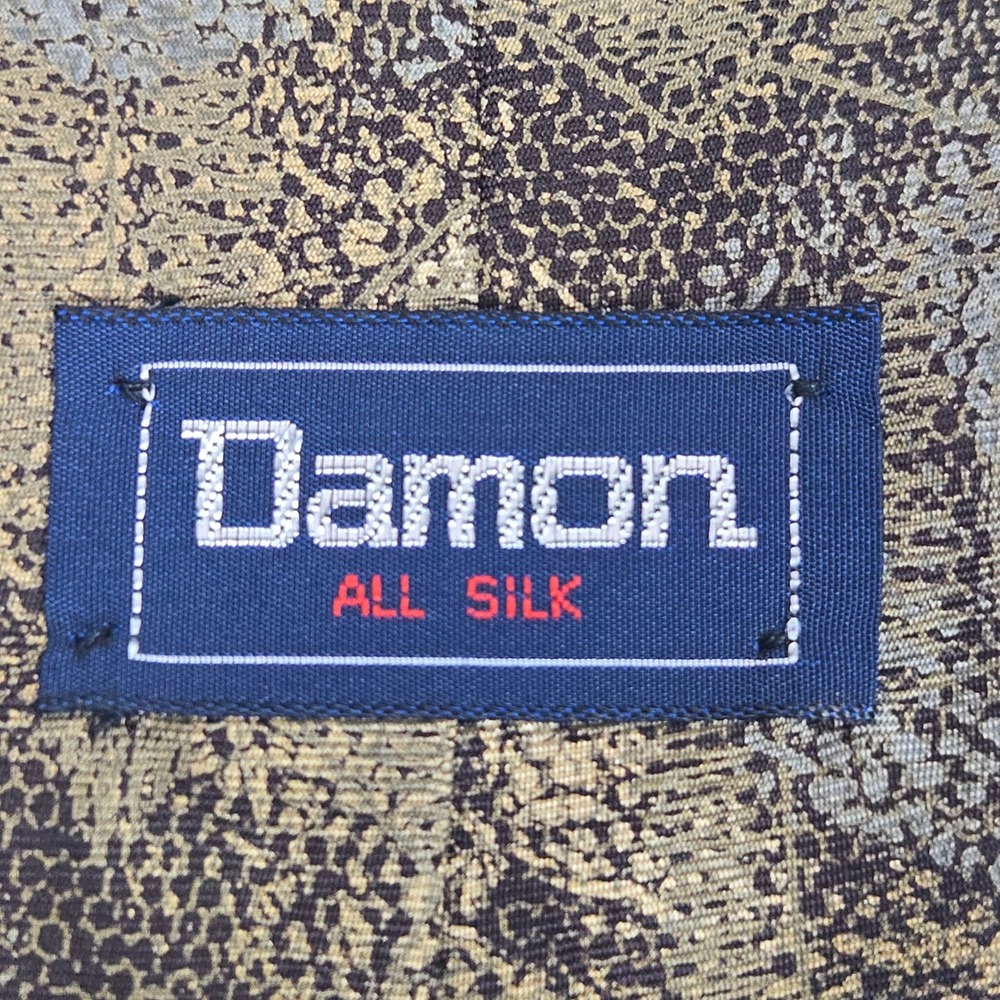 Damon All Silk Vintage Brown Gold Textured Pattern Necktie 3.25" x 58.5" - Picture 7 of 12